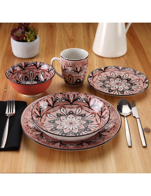 SET DE VAISSELLE AVEC 18 PIÈCES MODÈLE MANDALA ROSE