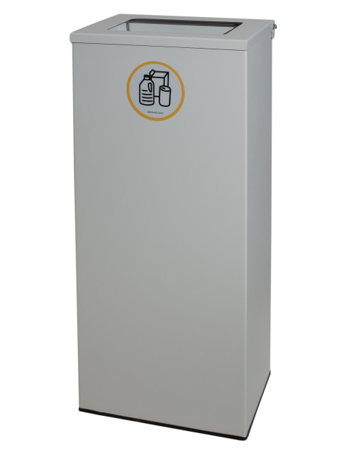 Weiße Metall-Recycling-Tonne 76 Liter mit weißem Deckel und Beutelhalterring