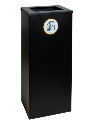 Poubelle de recyclage en métal noir 76 litres avec couvercle noir et autocollant de recyclage