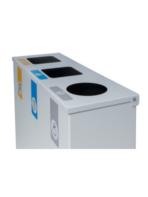 Poubelle de recyclage métallique blanche avec couvercle rabattable et 3 compartiments – Capacité totale de 78 litres