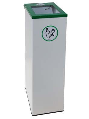 Poubelle de recyclage métallique blanche avec couvercle rabattable, anneau porte-sac et capacité de 70 litres