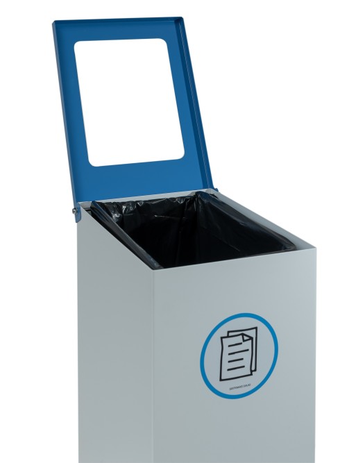 Weißer Metall-Recyclingbehälter mit Klappdeckel, Beutelhalterring und 70 Liter Fassungsvermögen Weißer Metall-Recyclingbehälter mit Klappdeckel, Beutelhalterring und 70 Liter Fassungsvermögen