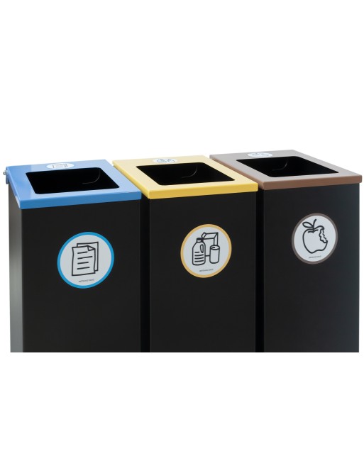 Poubelle de recyclage métallique noire avec couvercle rabattable, anneau porte-sac et capacité de 70 litres Poubelle de recyclage métallique noire avec couvercle rabattable, anneau porte-sac et capacité de 70 litres