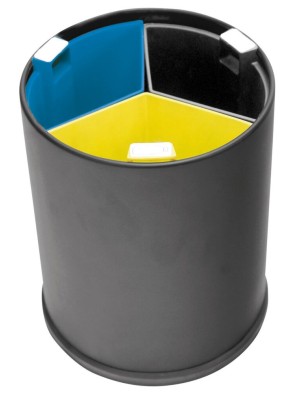 Bac de recyclage de bureau 3 compartiments 13L