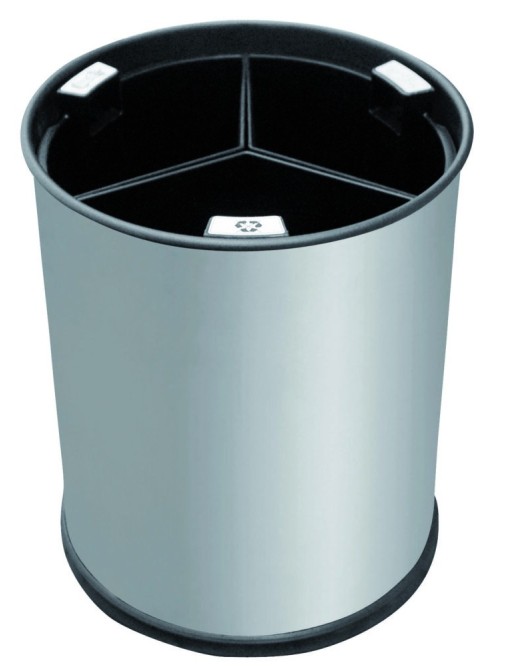 Papelera de reciclaje en acero inoxidable para la oficina 3 compartimentos 13L Papelera de reciclaje en acero inoxidable para la oficina 3 compartimentos 13L