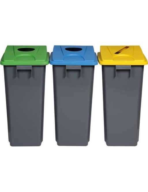 Papelera Contenedor de reciclaje 80 litros con asas y con tapa