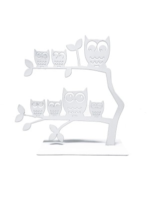 METALLIC JEWELRY BOX MODEL OWLS FAMILY WHITE