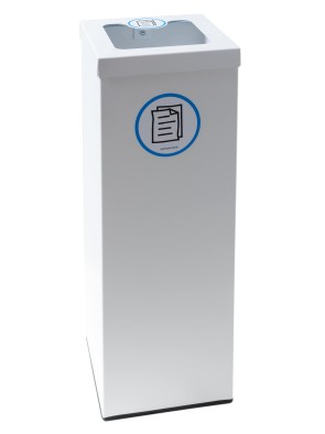 White Metal Recycling Bin 44 Litres. With Bag Holder Ring (5 Recycling Stickers)