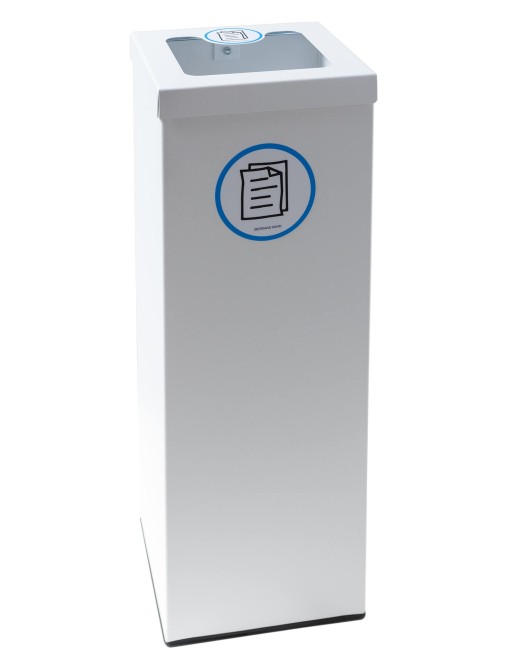 Papelera de reciclaje blanca metálica 44 Litros. Con aro para sujeción de bolsa (5 adhesivos reciclaje) Papelera de reciclaje blanca metálica 44 Litros. Con aro para sujeción de bolsa (5 adhesivos reciclaje)