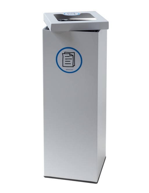 Weiße Metall-Recycling-Abfalltonne 44 Liter. Mit Beutel-Haltering (5 Recycling-Aufkleber) Weiße Metall-Recycling-Abfalltonne 44 Liter. Mit Beutel-Haltering (5 Recycling-Aufkleber)