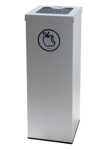 Weiße Metall-Recycling-Abfalltonne 44 Liter. Mit Beutel-Haltering (5 Recycling-Aufkleber)