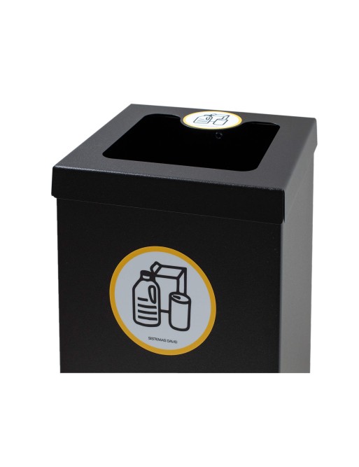 Recyclingbehälter aus schwarzem Metallic, 44 Liter. Mit Ring zur Sackbefestigung (5 Recycling-Aufkleber)