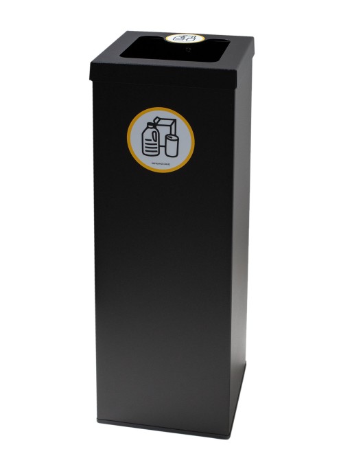 Black metallic recycling bin 44 Liters. With ring for bag attachment (5 recycling stickers)