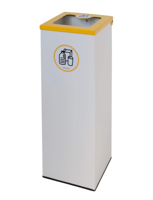 White metallic recycling bin 44L with bag holder ring and flip-top lid in 5 colors