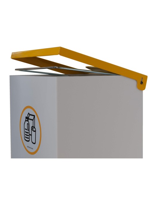 Papelera de reciclaje metálica blanca 44L con aro sujetabolsas y tapa abatible en 5 colores