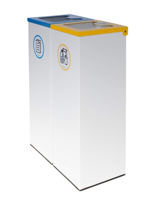 Pack of 2 44L metal recycling bins with flip-top lid – Island 2 waste Pack of 2 44L metal recycling bins with flip-top lid – Island 2 waste