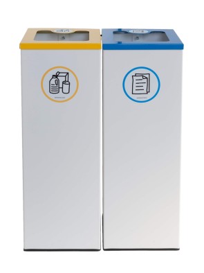 Pack 2 papeleras de reciclaje metálicas 44L con tapa abatible– Isla 2 residuos
