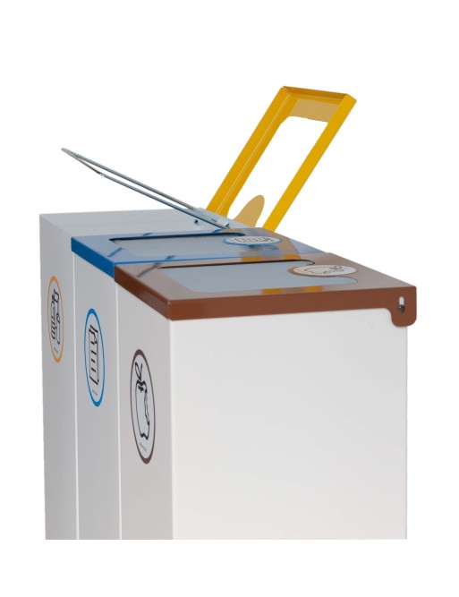 Pack of 3 44L metal recycling bins with flip-top lid - three-stream recycling station