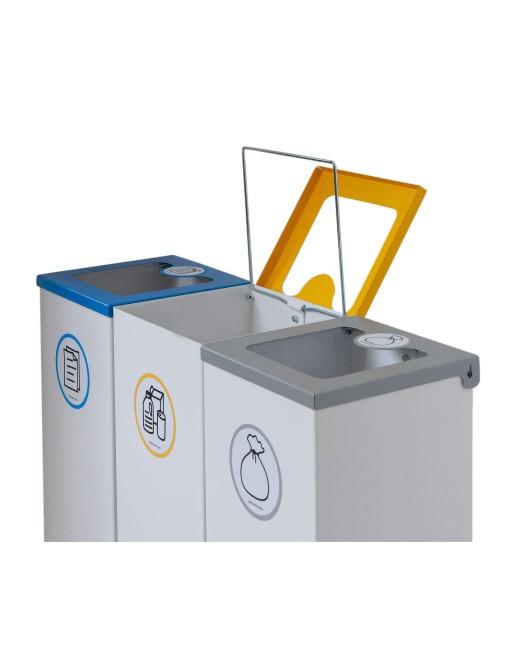 Pack of 3 44L metal recycling bins with flip-top lid - three-stream recycling station