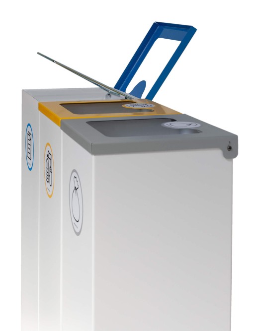 Pack of 3 44L metal recycling bins with flip-top lid - three-stream recycling station