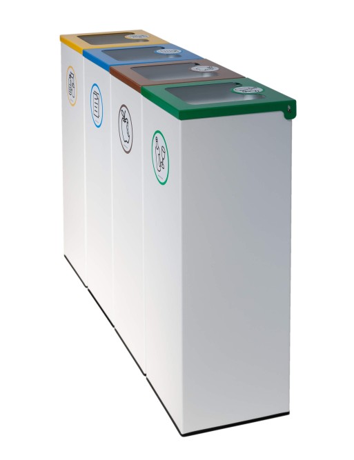 Lot de 4 bacs de recyclage en métal de 44L avec couvercle rabattable – Îlot de recyclage pour 4 flux