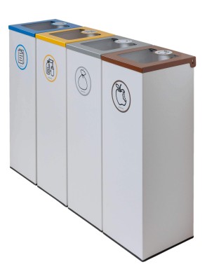 Lot de 4 bacs de recyclage en métal de 44L avec couvercle rabattable – Îlot de recyclage pour 4 flux