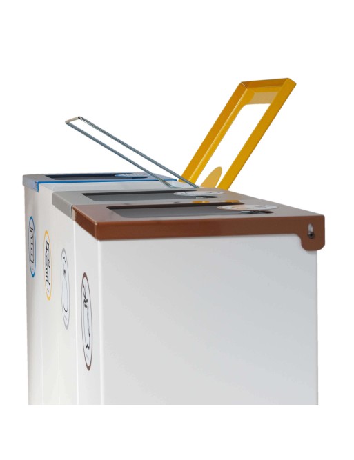 Lot de 4 bacs de recyclage en métal de 44L avec couvercle rabattable – Îlot de recyclage pour 4 flux