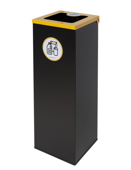 Schwarzer Metall-Recyclingbehälter 44L mit Beutelhaltering und Klappdeckel in 5 Farben