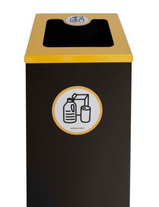 Schwarzer Metall-Recyclingbehälter 44L mit Beutelhaltering und Klappdeckel in 5 Farben