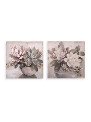 TWO FLOWER MODEL PAINTINGS 40x40 CM