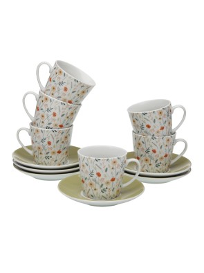 SET 6 TAZAS DE TE CON PLATO MODELO AFLORA