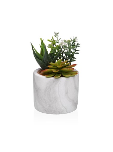 MACETA EFECTO MARMOL CON PLANTAS ARTIFICIALES MODELO ALOE