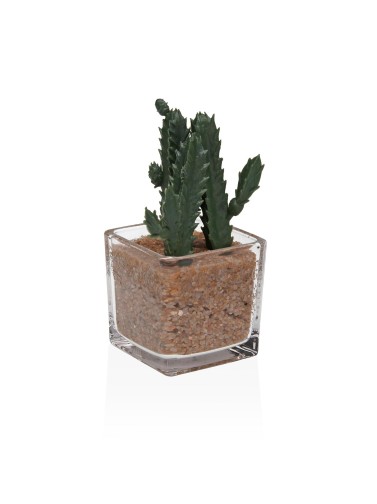 MACETA DE CRISTAL CON PLANTA ARTIFICIAL MODELO CACTUS