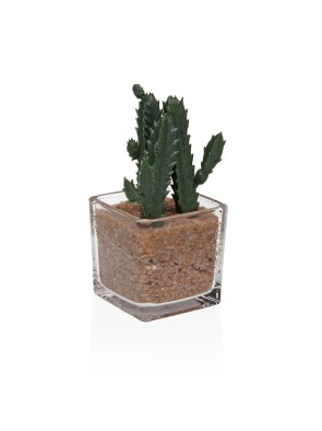 POT EN VERRE AVEC PLANTE MINIATURE DE CACTUS ARTIFICIEL