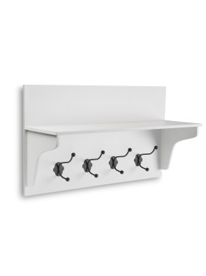 WALL COAT RACK WITH 4 HOOKS AND SHELF MODEL WHITE