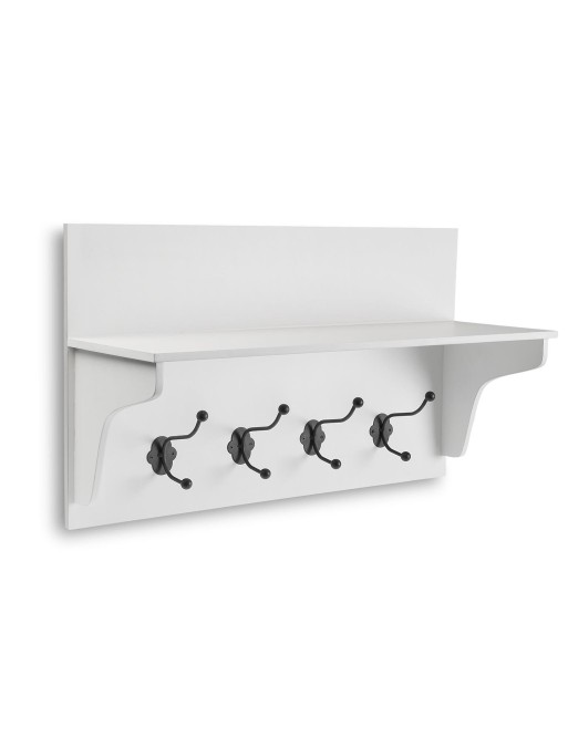 WALL COAT RACK WITH 4 HOOKS AND SHELF MODEL WHITE