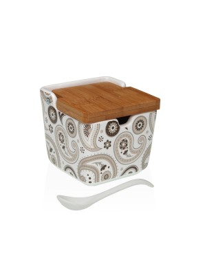 SUGAR BOWL WITH BAMBOO LID MODEL NOIRA