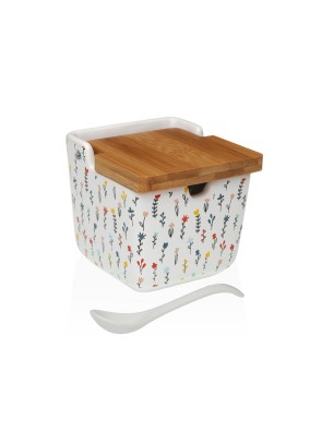 SUGAR BOWL WITH BAMBOO LID FLORA MODEL