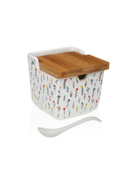 SUGAR BOWL WITH BAMBOO LID FLORA MODEL