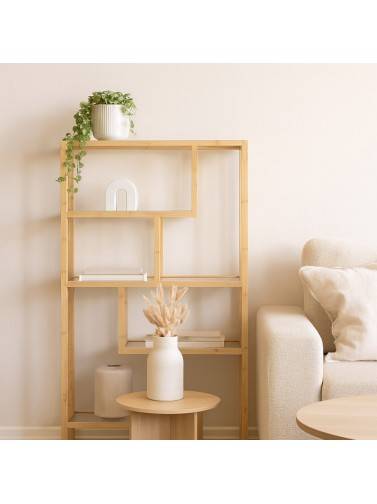 ÉTAGÈRE EN BAMBOU ET VERRE AVEC 5 ÉTAGÈRES MODÈLE NODO