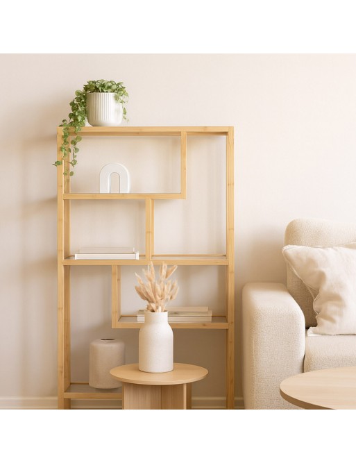 ESTANTERIA BAMBU Y CRISTAL CON 5 ESTANTES MODELO NODO ESTANTERIA BAMBU Y CRISTAL CON 5 ESTANTES MODELO NODO