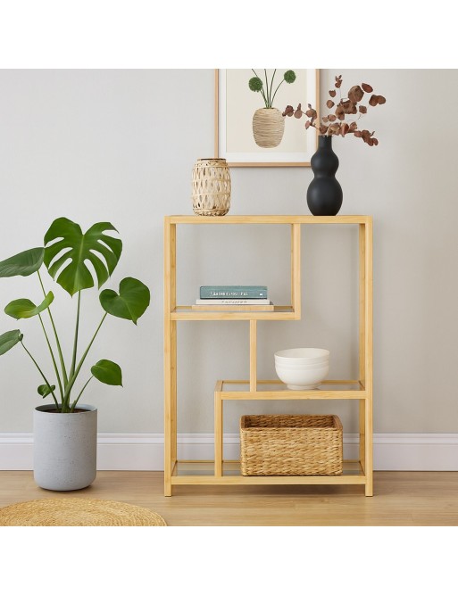 ÉTAGÈRE EN BAMBOU ET VERRE AVEC 4 ÉTAGÈRES MODÈLE NODO