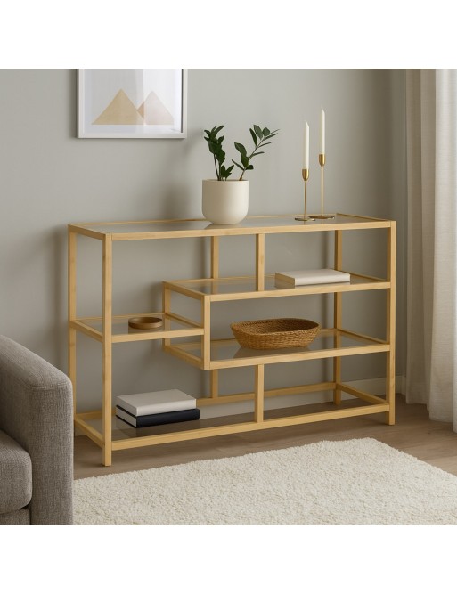 LOW BAMBOO AND GLASS SHELF WITH 4 SHELVES NODO MODEL