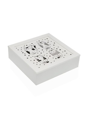 QUADRATISCHE SCHMUCKSCHATULLE AUS HOLZ MODELL KATZEN