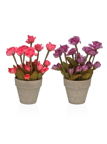 ASSORTIMENT DE DEUX PLANTES ARTIFICIELLES MODÈLE ROSALES ROSE DE 27 CM