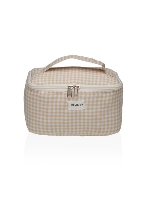 TROUSSE DE TOILETTE BEIGE FORMAT VICHY AVEC POIGNÉE