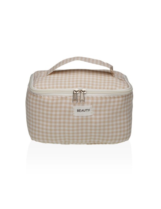 BEIGE VICHY FORMAT TOILETRY BAG WITH HANDLE