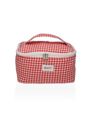 TROUSSE DE TOILETTE FORMAT VICHY ROUGE AVEC ANSE