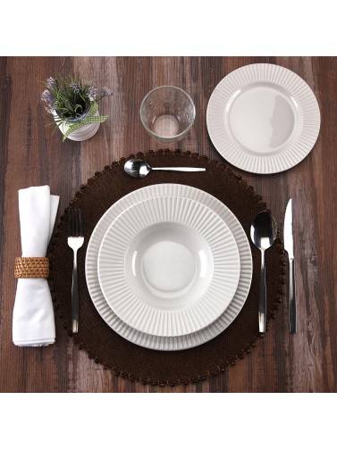 ART DE LA TABLE MODÈLE RELIEF RAYÉ BLANC 18 PIÈCES