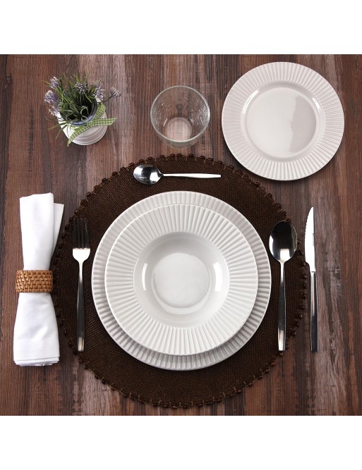 WHITE STRIPED RELIEF MODEL TABLEWARE 18 PIECES